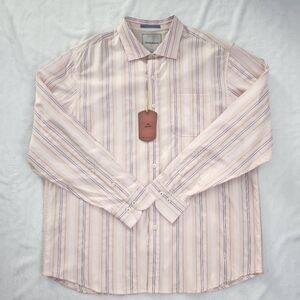 TOMMY BAHAMA Men's Cotton Shirt‎ Cassis Embossed Stripes Pink Flamingo XL NEW